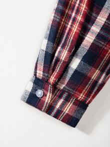 Young Boy Classic Street Casual Red & Black Plaid Long Sleeve Shirt - Multicolor - View 7