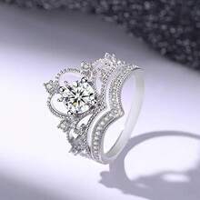 Princess Crown Rings 2pcs Double Layer Adjustable Opening Synthetic Zirconia Elegant Gift For Birthday Valentine's Day Mother's Day - [màu bạc] - Xem 8
