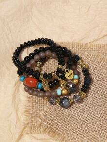 叠戴波西米亚风手链 4 件套，优雅日常饰品，适合少女佩戴 - 彩色 - 查看 6