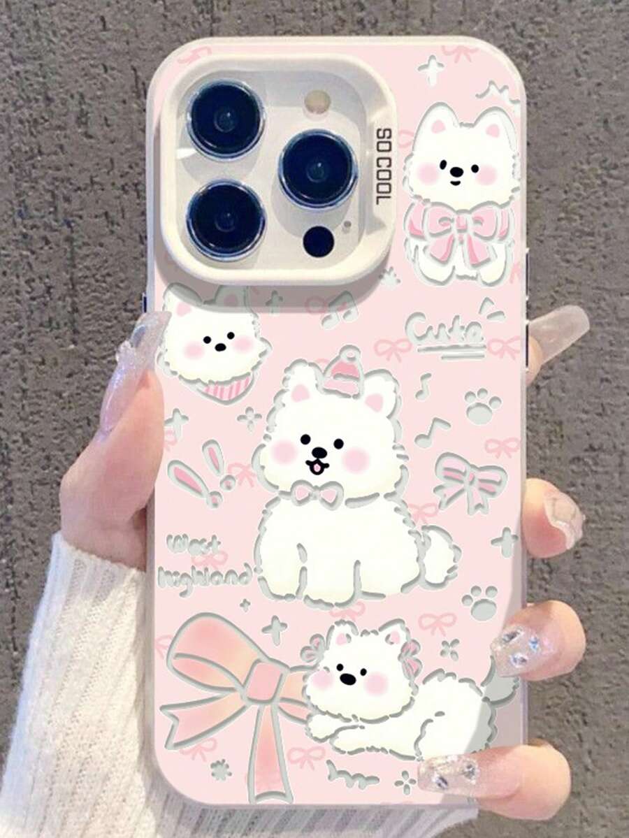 Dog 1pc Cute Westie Pattern Soft Phone Case Compatible With IPhone 17 Pro Max, 16, 15, 14, 13, 12, 11, Anti-Drop - Pink - View 1