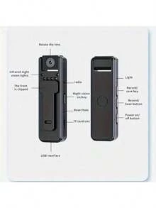 1 pezzo Telecamera mini intelligente nascosta, videocamera digitale mini ad alta definizione 1080P, registratore corporeo, videocamera mini portatile con visione notturna a infrarossi, l'obiettivo può ruotare di 180 gradi, batteria ricaricabile con ricarica USB, telecamera portatile per sport all'aperto, registratore per applicazioni di law enforcement, video per studenti, registratore video per riunioni di avvocati. - nero - Visualizzare 5