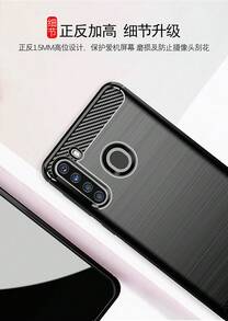 Max Power Digital Funda para móvil Samsung Galaxy A21 Carcasa Protectora Antigolpes Silicona Negra Diseño Fibra de Carbono Resistente Absorción de Choque [Compatible Carga Inalámbrica] - Negro - Ver 4