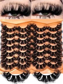 14 Pairs Extra Thick & Fluffy Faux Mink Eyelashes - Dense, Fluffy, Elegant D-Curl Fake Lashes, Natural Look, Fluffy Cat Eye Lashes, Suitable For Bold Eye Makeup, Reusable, Ideal For Beginners, Suitable For All Occasions - 濃密款 - 查看 1