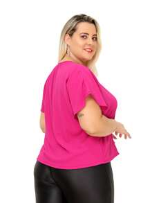 Plus Size Blouse, Sizes 46 To 50, Covered Button - Hot Pink - View 5