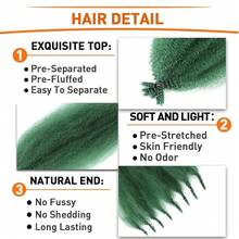 Springy Afro Twist Hair 8 Inch 3 Packs Pre Fluffed Marley Twist Braiding Hair For  (8 Inch Green),Green - 綠色 - 查看 4