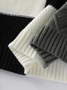 Men's Casual Colorblock Patchwork Long Sleeve Sweater, Autumn/Winter - White - View 6