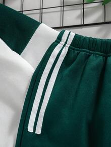 2pcs/Set Toddler Boys' Casual Colorblock Letter Print Zip-Up Raglan Sleeve Top And Pants Set, Fleece Hoodie Sweatsuit For Autumn/Winter - Green - View 7