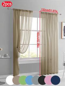 2pcs Solid Sheer Curtains, Lightweight Luxurious Minimalist Polyester Sheer Curtains, Filtering Lighting For Bedroom, Living Room, Balcony Decoration, Modern Design 100% Polyester Thin Voile, Semi-Transparent Privacy, Fashionable Bedroom Decor, Thin Transparent Voile