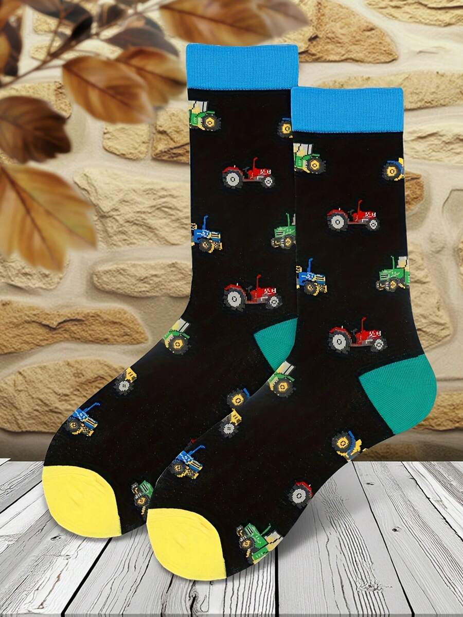 1 Pair Men's Farm Tractor Graphic Mid-Calf Socks