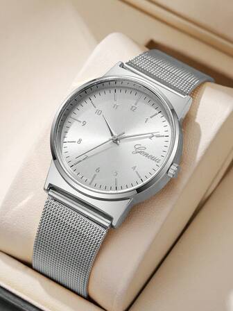 Reloj de cuarzo para mujer con correa de malla y esfera numérica