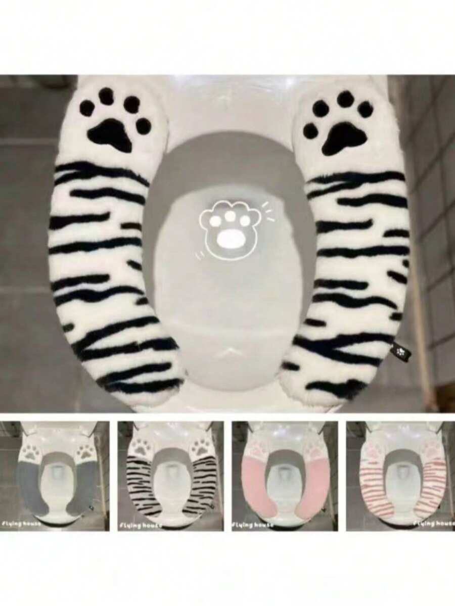 1 Universal Thick Plush Toilet Seat Cover, Soft And Comfortable, Washable, Pumpkin Patterned Toilet Seat Cushion, Available In Both Simple And Handle Styles