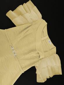 Vestido de fiesta de manga corta con volantes de malla, cuello asimétrico, línea A y tejido de punto ondulado para mujer de talla grande - Caqui - Ver 6