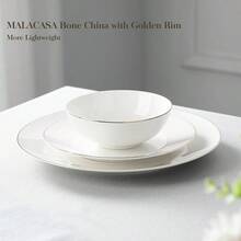 Upscale Bone China Dinnerware Set 12 Pieces Cream-White Plates And Bowls Sets With Gold Rim Dinner Dessert And Cereal Bowls Series JERA - JERAGoldenRim - 查看 6