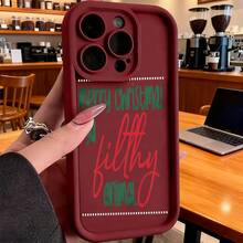 Cubierta de telefono negro con estampado navideño feliz navidad ya sucio cariñito para uso diario y fiestasCompatible with  16 Pro Max/16 Plus/16 Pro/16/15 Pro Max/15 Plus/15 Pro/15/14 Pro Max/14 Plus/14 Pro/14/13 Pro Max/13 Pro/13/12 Pro Max/12 Pro/12/11 Pro Max/11 Pro/11/XS Max/XR/X/7 Plus/7 TPU Drop-Proof and Stain-Resistant Protective Soft Case - Burdeos - Ver 7