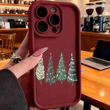 Cubierta de telefono negro con estampado de arboles de navidad para uso diario y festivoCompatible with  16 Pro Max/16 Plus/16 Pro/16/15 Pro Max/15 Plus/15 Pro/15/14 Pro Max/14 Plus/14 Pro/14/13 Pro Max/13 Pro/13/12 Pro Max/12 Pro/12/11 Pro Max/11 Pro/11/XS Max/XR/X/7 Plus/7 TPU Drop-Proof and Stain-Resistant Protective Soft Case - Burdeos - Ver 2