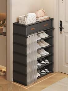 1pc Multi-Layer Shoe Rack With Curtain, Shoe Cabinet, Storage, Display Rack, With Drawer, With Curtain Shoe Storage Cabinet, Large Capacity Shoe Cabinet Suitable For Indoor And Outdoor, Suitable For Entrance, Home, Indoor - Multicolor - View 11