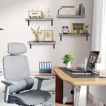 YC-HOGAR Juego de estantes flotantes de madera (4 piezas), disponible en varios tamaños y para montaje en pared, adecuado para la decoración de sala de estar, baño, dormitorio y cocina. - Gris - Ver 7