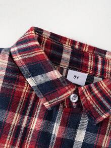 Young Boy Classic Street Casual Red & Black Plaid Long Sleeve Shirt - Multicolor - View 4
