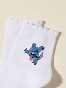 Disney 1/5/10 pares de calcetines deportivos para niños/niñas de primavera/verano, calcetines con barra doble, calcetines escolares, calcetines tobilleros con adorno de encaje, decorados con diseños de dibujos animados lindos, de moda, suaves y amigables con la piel, que absorben la humedad y transpirables, calcetines de encaje versátiles y casuales, adecuados para volver a la escuela, el campus, deportes, el aula, el nuevo semestre, estudiantes - Blanco - Ver 8