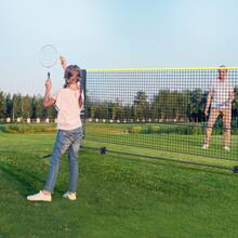 Red de bádminton , red de voleibol de altura ajustable, red de pickleball plegable de 20 pies de ancho, juego de red de tenis portátil con postes, soporte, bolsa, raquetas, volantes de nailon, para uso en interiores y exteriores en el patio trasero de los niños - Negro - Ver 9