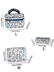 Soft Fabric Quilted Chinoiserie Floral Print Cosmetic Bag, Large Capacity Zipper Makeup Pouch, Suitable For Daily Use Or Travel To Store Small Items, Handheld Toiletry Bag, Daily Makeup Accessories, Portable Storage Bag, Fashionable And Beautiful Ladies Bag - Multicolor - View 2