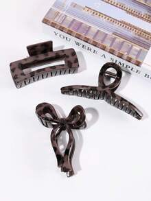 3pcs Leopard Print Criss-Cross Bow Geometric Hair Clips, High-End Hair Claw For Bun, Ponytail, Casual, Party, Holiday, Ideal Gift - Multicolor - View 11