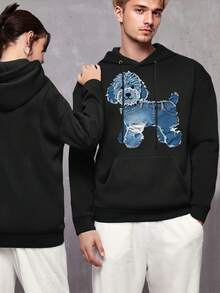 Blue Poodle In Graphic Print Hoodie Casual Style Unisex Sweatshirt Breathable Soft Fleece Lined Hoodie Men And Women Birthday Party Wear Comfortable And Stylish Everyday Outfit Choice,Valentine's Day Couple Outfits