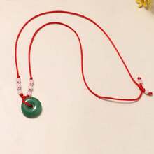 FORUBUS Green Jade Buddha Circle Red String Pendant Necklace - Chinese Traditional Amulet For Luck And Protection,C3pcscircles - C3個圓圈 - 查看 4