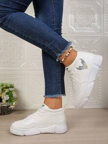 Women's White Sneakers, Casual Thick Sole Platform Shoes, Non-Slip Increase Height Leather Upper Student Shoes - White - View 6