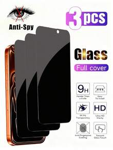 3pcs Privacy Screen Protector Compatible With Iphone 17 Pro Max, Made Of Tempered Glass, Anti-Peeping, Anti-Scratch, 9H Hardness, Sensitive Touch, Bubble-Free, Compatible With Iphone Series, Birthday Gift For Family And Friends, Smartphone Accessories, Waterproof, Shockproof, Anti-Fall, Anti-Fingerprint, Full Coverage - Black - View 15