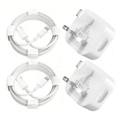 英国插头快速充电适配器 + 3.3 英尺/100 厘米高速同步充电线套装兼容 14 Pro Max/14 Pro/14 Plus/14/13/12/11/XS/XR/8/7/6、iPad 系列适用于旅行、办公室、宿舍和家用充电器 Nan