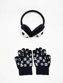 2 piezas Protectores de oreja y guantes de invierno para niños, aptos para actividades al aire libre, con protección de oreja elástica, utilizando tecnología de tejido, adecuados para clima frío