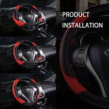 Leather Car Steering Wheel Cover, Non - Slip Car Wheel Cover Protector Breathable Microfiber Leather Universal Fit Most Beige - Black & Red - View 7