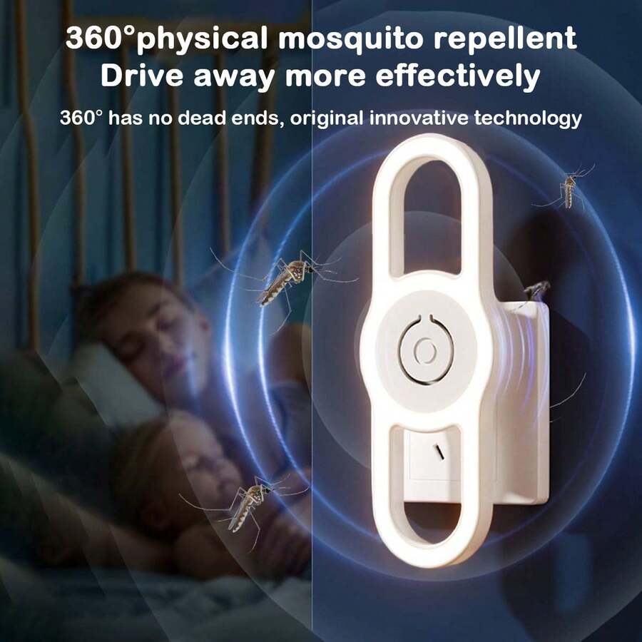 （白色，USB 插电式）柔光护眼驱蚊灯，驱蚊装置，驱蚊灯，新型 LED 超声波驱蚊装置，插电式，适用于卧室和客厅等家庭场所，静音柔光护眼驱蚊灯。 - 白色 - 查看 1