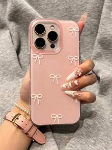 Cute Minimalist Pink Bow Phone Case, Compatible With IPhone 17 Pro Max/17 Pro/17 Air/17/16/15/14/13/12/11 Pro Max Plus, Soft Protective Back Cover, Gift For Girls - Pink Bow - View 3