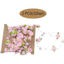 Pink Rose Pearl Leaf String Beads Garland 32 Feet (10m) For Wedding Party Home Crafts Decoration DIY Accessory Gift Wrapping (Pink 32feet),Pink32feet - Pink32feet - Xem 8