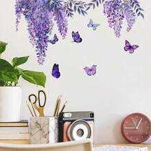 Wisteria Vine Wall Decals With Butterflies - Self-Adhesive PVC Floral Wall Transfer Paper For Home Decor, Removable Flower Window Clings For Bedroom And Living Room - Multicolor - View 3