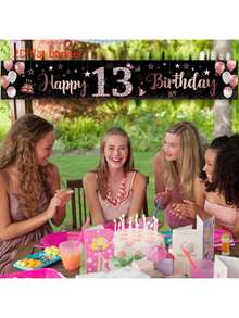 2D Flat Banner Rimbol Polyester Birthday Banner Set – Versatile Garden Party Decor For All Seasons, Black & Rose Golden Happy 10th, 13th, 16th, 18th, 20th, 21st Birthday Signs, Durable Outdoor Photo Backdrop Supplies - 1 - View 8
