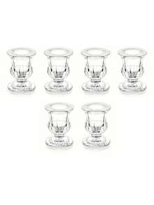 6 قطع حاملات شموع زجاجية متدرجة الشكل - مركزية مصقولة سميكة للأعراس والعشاء وديكور المنزل - ديكورات الحفلات، الشموع الصغيرة وهدايا حفلات الخطوبة والأعياد والتخرج