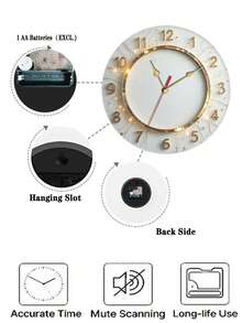 优雅的金色边框 10/12 英寸圆形木质挂钟 - 静音、易于安装、电池供电（不含 AA 电池） - 非常适合家庭、工作室、厨房、卧室、车库、音乐厅装饰、客厅挂钟 - 彩色 - 查看 5