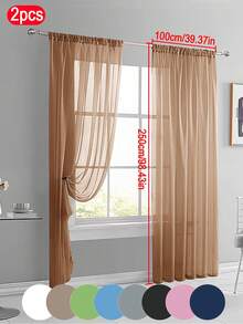 2pcs Solid Sheer Curtains, Lightweight Luxurious Minimalist Polyester Sheer Curtains, Filtering Lighting For Bedroom, Living Room, Balcony Decoration, Modern Design 100% Polyester Thin Voile, Semi-Transparent Privacy, Fashionable Bedroom Decor, Thin Transparent Voile