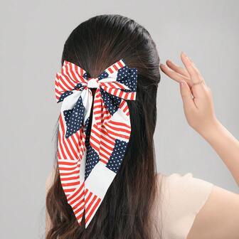 1 pieza Lazo con estampado de bandera americana, accesorio de moda minimalista para el cabello