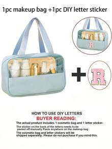 1PC Transparent PVC Toiletry Bag For Makeup Tools Letters Makeup Bag Water-Proof Portable Chenille Letter Zipper Make Up Organizer Minimalist Initial Letter Patch Travel Toiletry Bag For Women For - Baby Blue - View 14