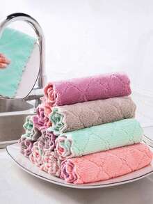 1/5/12pcs Cleaning Cloth, Thickened Dishwashing Cloth, Household Absorbent And Non Shedding Dishwashing Cloth, Kitchen Supplies - Multicolor - View 1