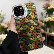 Cubierta de telefono con diseño tridimensional letras y flores multicolor para mujer estilo divertido y moderno ideal para uso diario en ciudad o eventos sociales Aplicable a los teléfonos de la serie Apple y Galaxy - Negro - Ver 3