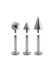 2件装哥特朋克不锈钢尖刺球唇钉，男女通用，锥形唇环、鼻环、耳廓环、耳软骨环、耳垂耳环，扁平穿孔人体饰品，16G