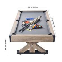 Mesa de billar combinada , mesa de billar 3 en 1 de 7 pies con mesa de comedor, billar y tenis, incluye juego completo de accesorios, color madera con tela gris, perfecta para salas de juegos familiares, niños y adultos - Gris - Ver 10