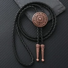 1 pieza Corbata de bolo con diseño de corazón y estampado floral de damasco hecho a mano, corbata de estilo bohemio para fiestas y reuniones, versátil collar de bolo de metal, collar de cordón de cuero estilo vaquero occidental unisex para vestir para decoración navideña