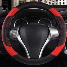 Leather Car Steering Wheel Cover, Non - Slip Car Wheel Cover Protector Breathable Microfiber Leather Universal Fit Most Beige - Black & Red - View 2