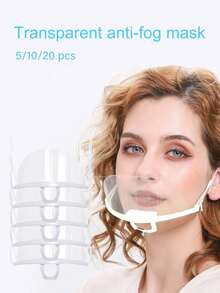 5pcs Reusable Transparent Anti-Fog Face Mask Shield, Plastic Anti-Spittle Protective Mask For Restaurant, School, Makeup, Tattoo, Nail Salon - Clear - View 1
